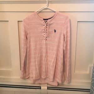 Cute pink lace up Polo top